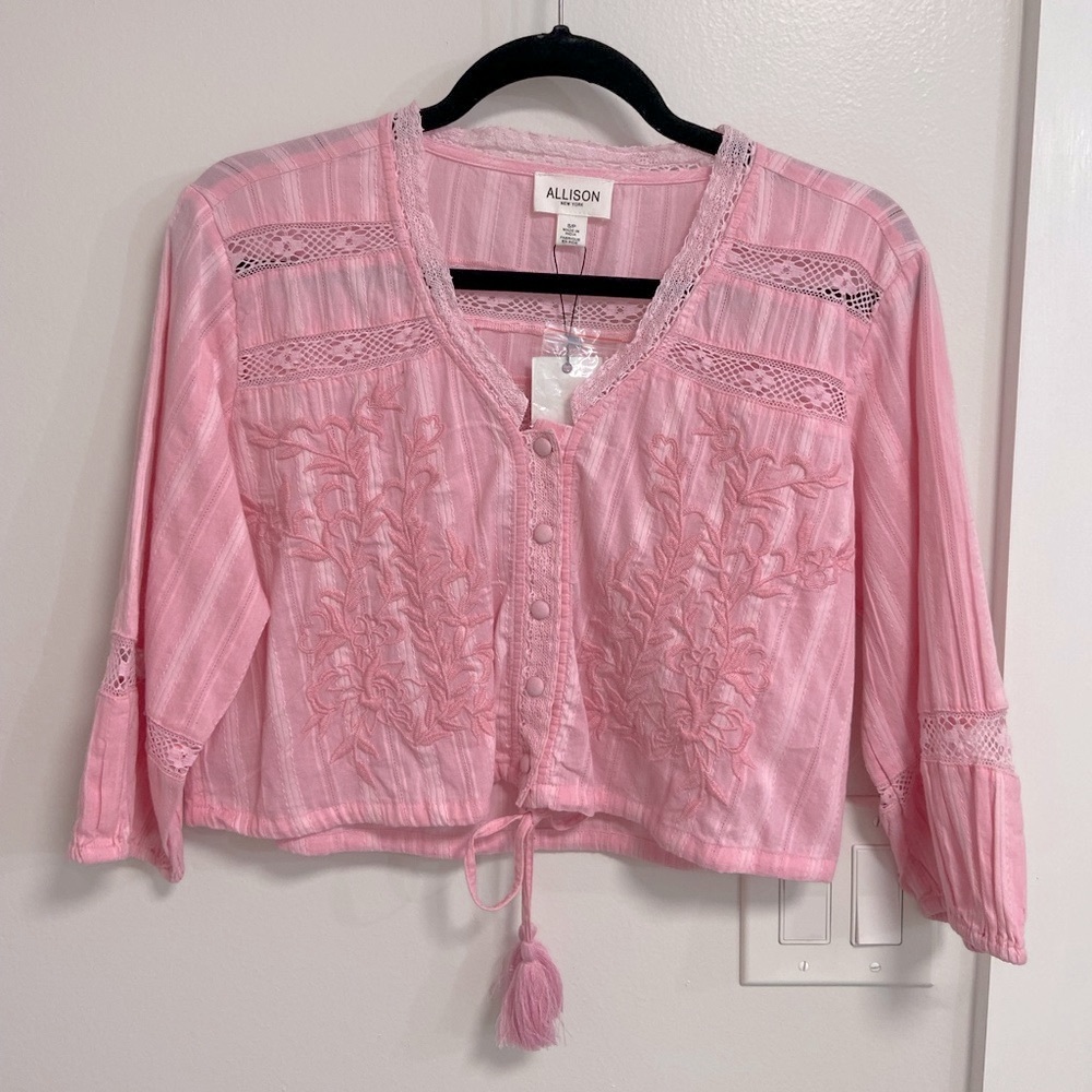 Allison New York Embroidered Crop Peasant Top